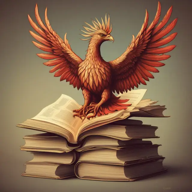 Phoenix emerging from accounting records, depicting technological advancements in the field