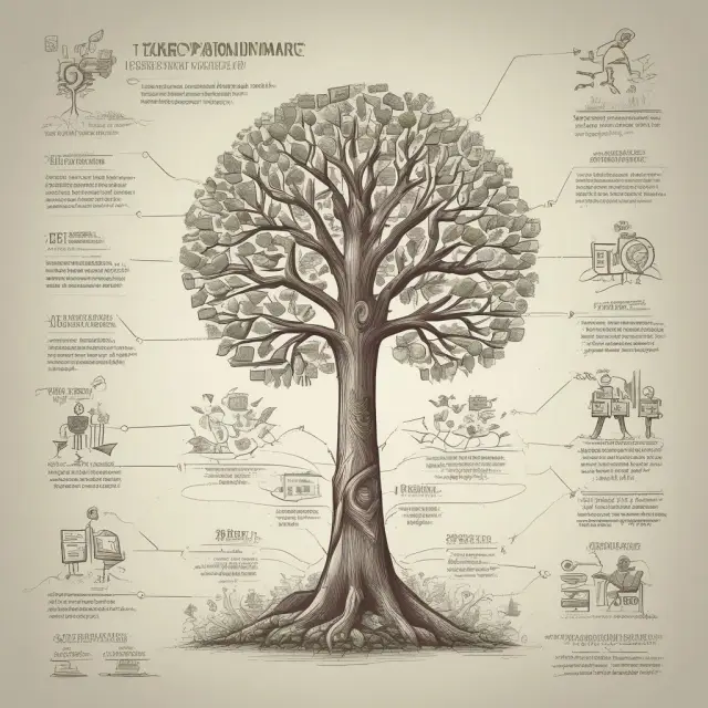 A metaphorical tree laden with technological advancements, symbolizing the continuous evolution of accounting and its impact on finance and investment
