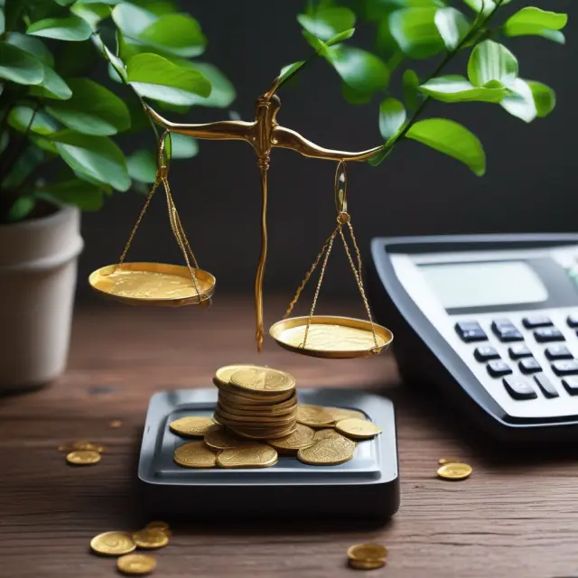 An accountant carefully balancing golden coins representing cash and green leaves symbolizing accruals on their desk.