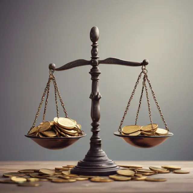 Two sets of scales balanced by coins representing accounting profit and tax declarations