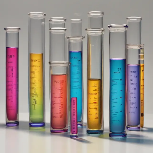 Test tubes filled with colorful solutions represent aged receivables, with labels displaying invoice maturity. Scientist examines the experiment to estimate uncollectible accounts.