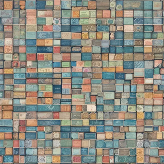 An intricate mosaic of tiles representing net income, EBITDA, and financial ratios, with accounts payable interconnecting their flow