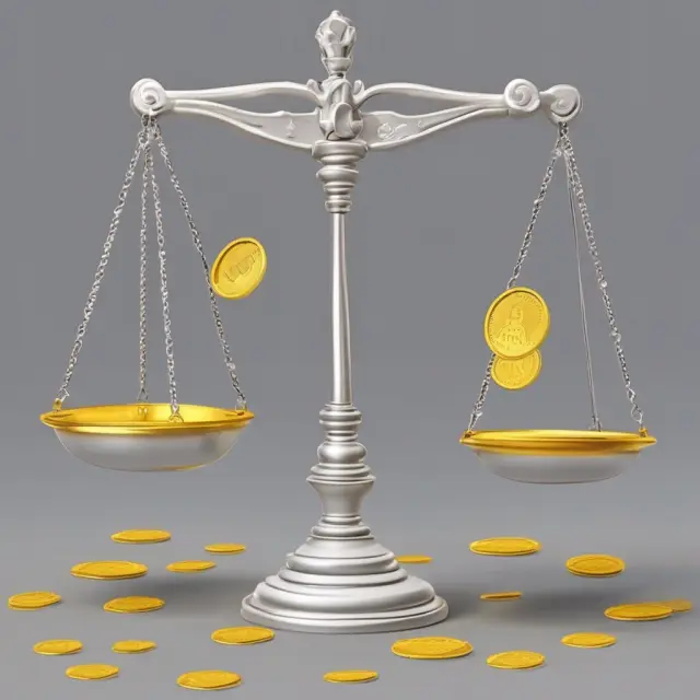 A person juggling two scales, one side filled with gold coins representing AR, and the other side with silver coins symbolizing AP