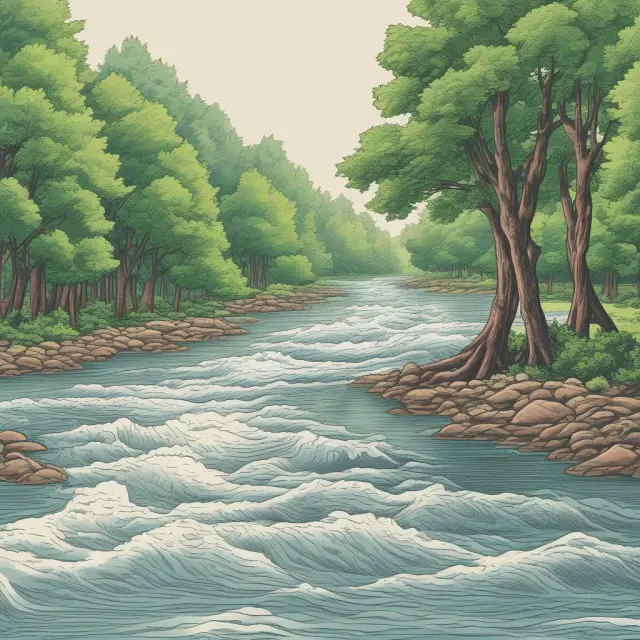 A serene river representing accounts receivable nourishing a thriving business landscape with liquidity