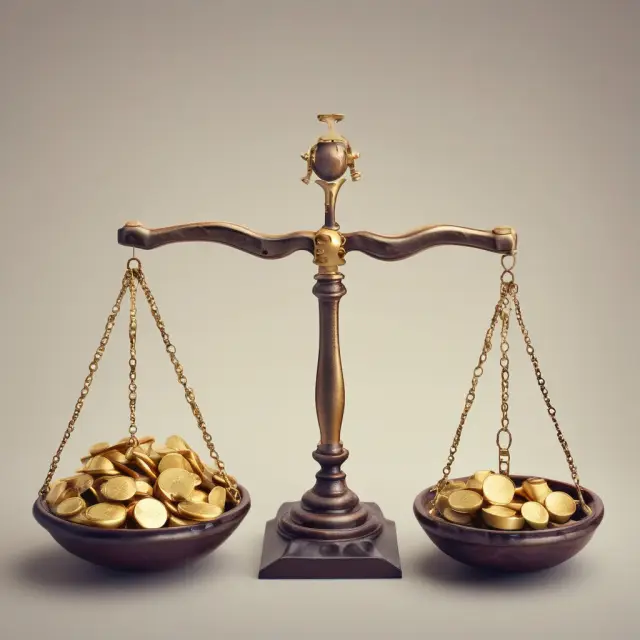 Scale weighing gold coins (AR) against an hourglass (Bad Debt Expense), illustrating accounting for unpaid invoices and bad debt expense.