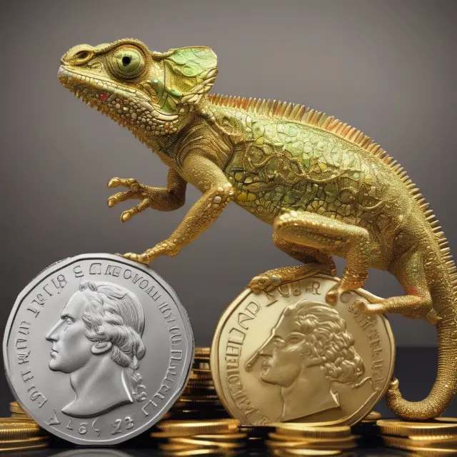 A chameleon morphs invoices into gold coins, representing the transition from conventional bank loans to accounts receivable financing through asset sales.