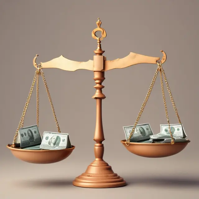 Two scales with a factoring company on one side and a bank loan on the other, representing costs, ease of access, and repayment differences.
