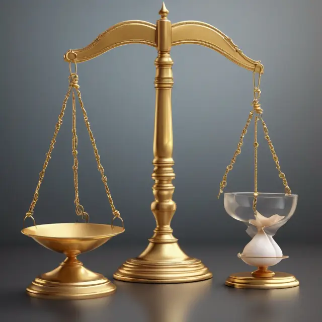 Image of golden scales balanced between an hourglass, symbolizing the advantages and disadvantages of Accounts Receivable Financing