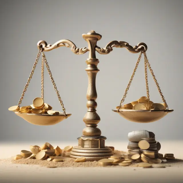 Golden scale tilts towards coins as hourglass pours sand into accounts receivables, illustrating the efficiency and power of accounts receivable financing