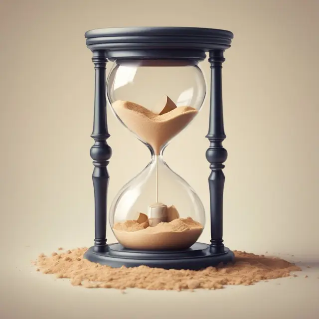 Hourglass representing time investment and revealing an AAMS diploma after pouring financial knowledge into it