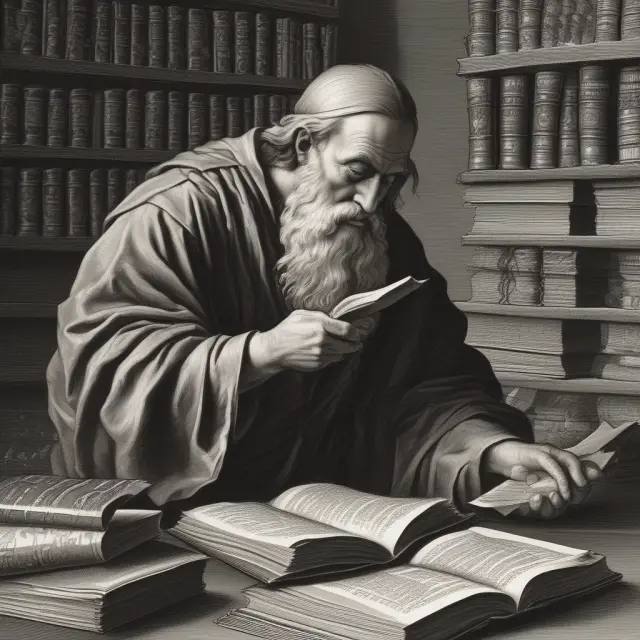A scholar engrossed in ancient financial texts, demonstrating professional knowledge and expertise required for accredited investor status