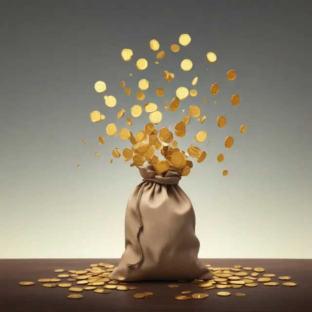 Gold coins falling into a bowl with text 