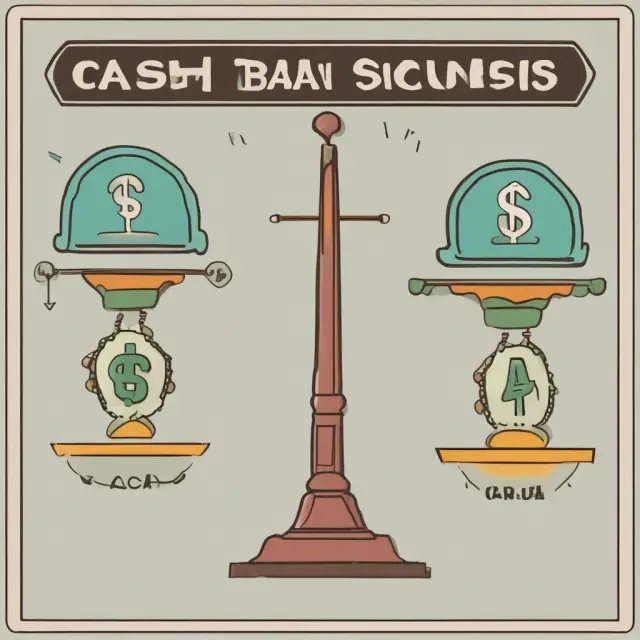 Two balance scales comparing cash basis and accrual accounting methods in financial reporting