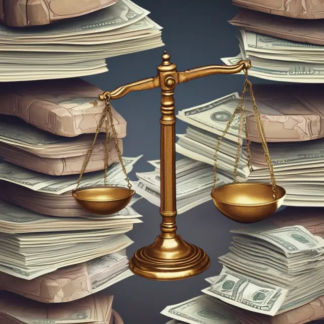 Justice scales balanced between cash-based (simple) and accrual accounting methods, symbolizing their differences in financial reporting