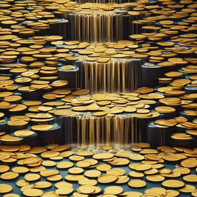 Gold coins falling into a treasure chest symbolizing accrued revenue in accounting
