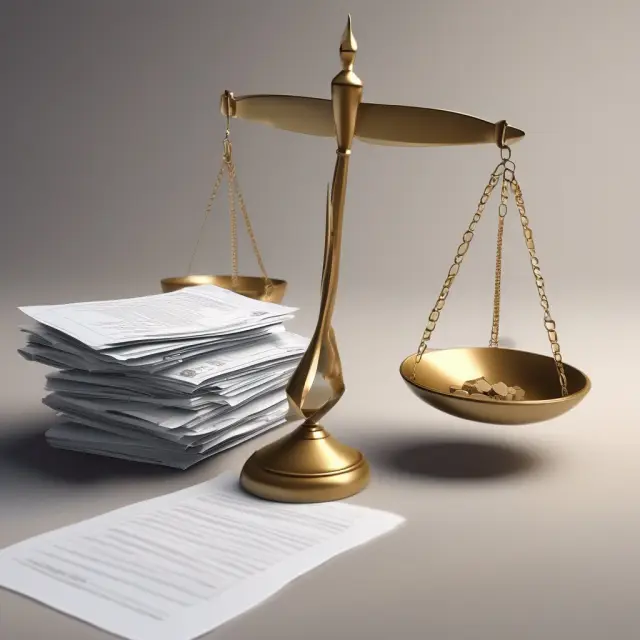 Balance scale tilting towards an hourglass and stack of unpaid invoices, symbolizing accrued expenses in accounting.