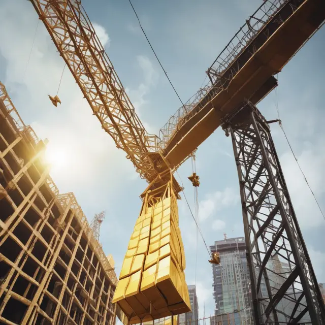 Construction crane lifting gold bars to emphasize accrued revenue