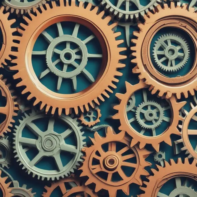Gears symbolizing contractual obligations rotating and interlocking to create an intricate network of accrued revenue streams