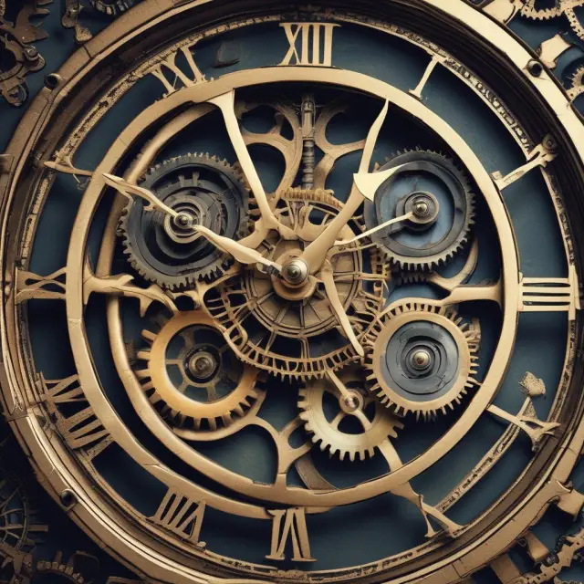 An intricate clock made of interconnected gears symbolizing accrued expenses, counting down to accurate financial statements