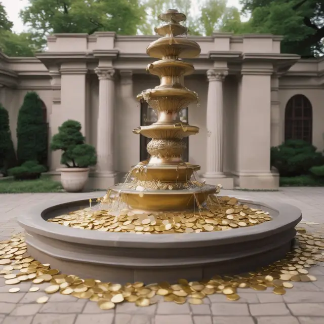A golden fountain symbolizing accrued income as earned revenue waiting to be received