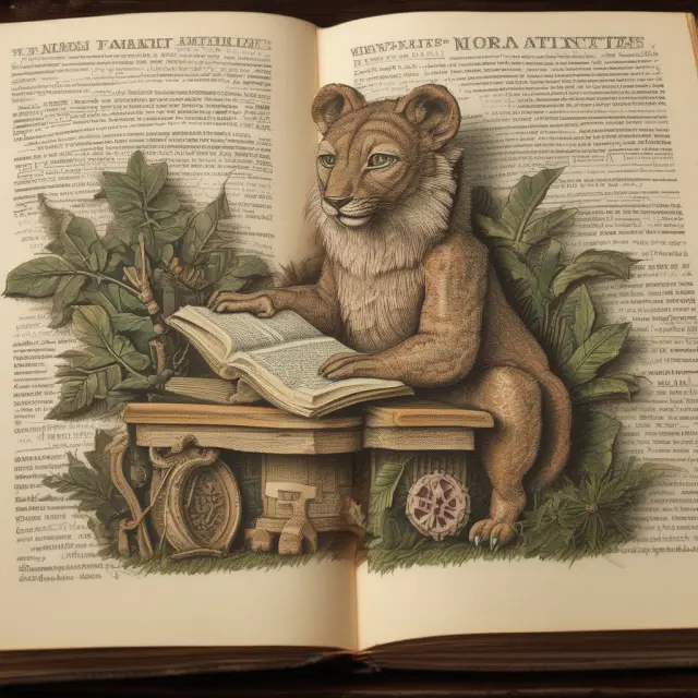 An intriguing scene of curious animals surrounding an ancient accounting book with a tagline:
