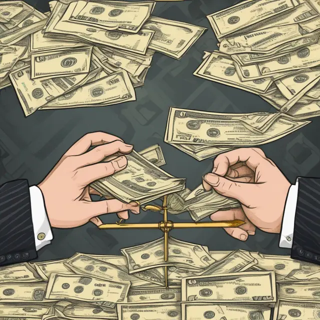 Two investors handshake over a golden scale, transferring bond certificates and calculating accrued interest due.