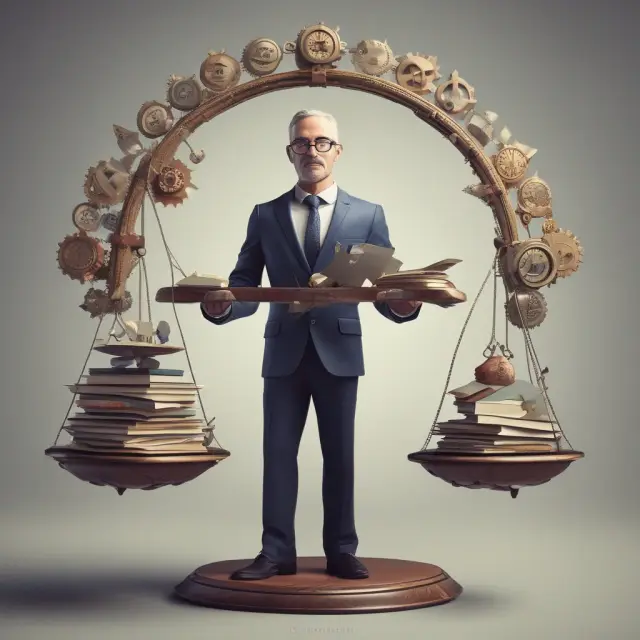 An accountant carefully balancing scales, symbolizing effective management of accrued interest through record keeping and reconciliation.