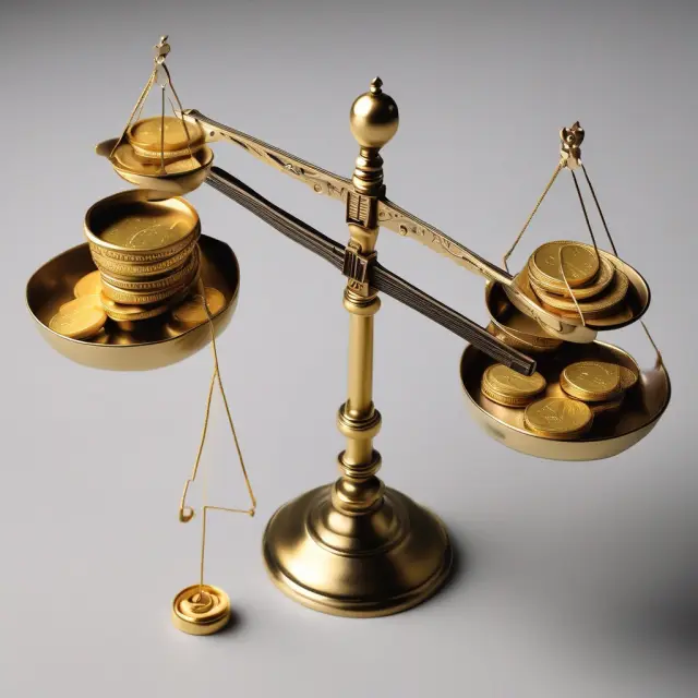 Gold coins on a balance scale next to an abacus, representing the reduction of asset value through accumulated depreciation