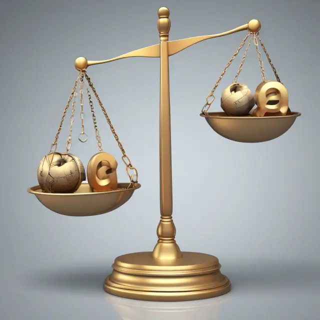 Balance scale showing depreciation expense calculation with declining balance method, illustrating assets and liabilities