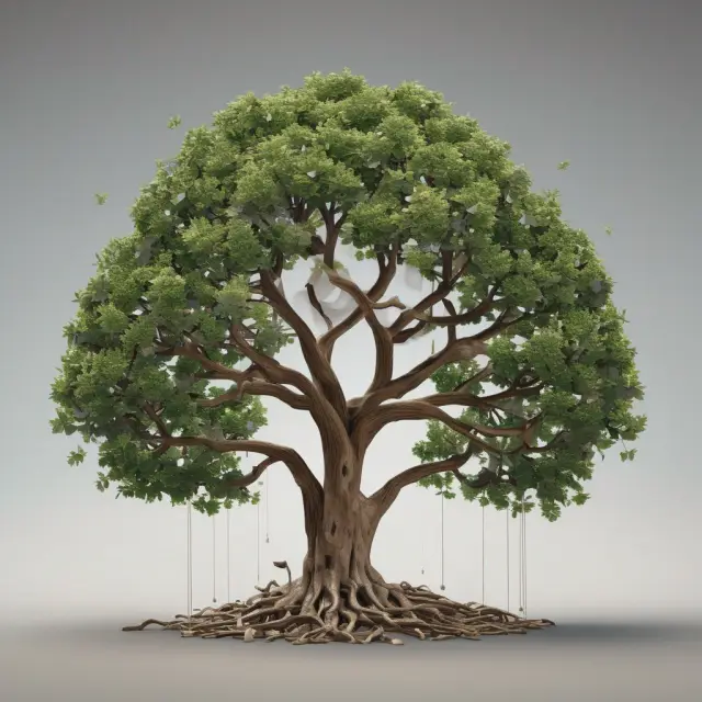 Tree with unrealized gains and losses as leaves growing from a solid net income foundation, representing potential future impacts on net income