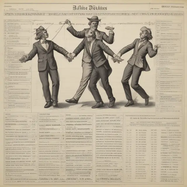An imaginative scene of unrealized gains and losses interacting with various investment types and pension plans on a balance sheet