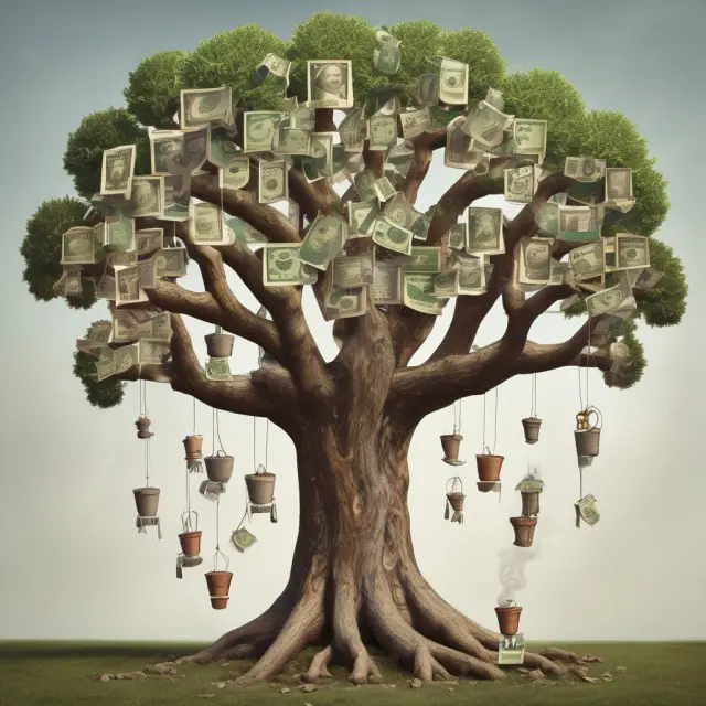 An imaginative representation of AOCI as a tree with pots filled with unrealized investment gains and losses.