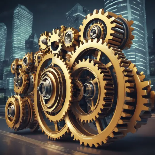 An intricate hub filled with efficient gears representing ACH transactions