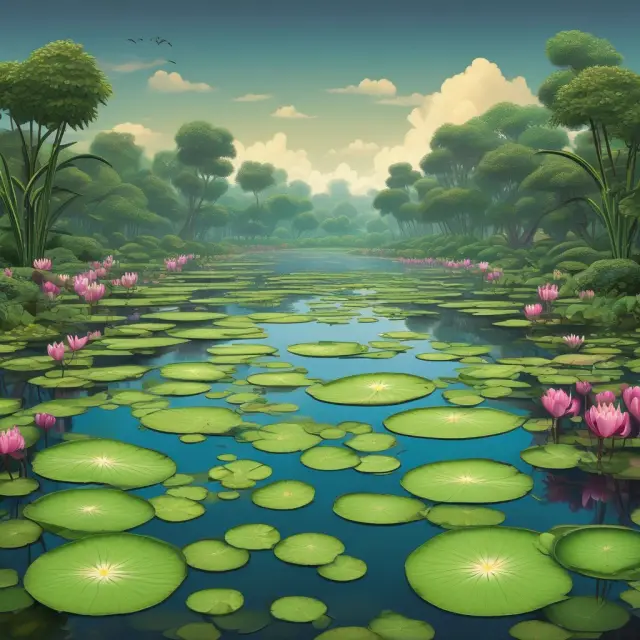 Lily pad garden featuring ripe fruits and stones symbolizing quick assets in an acid-test ratio analysis