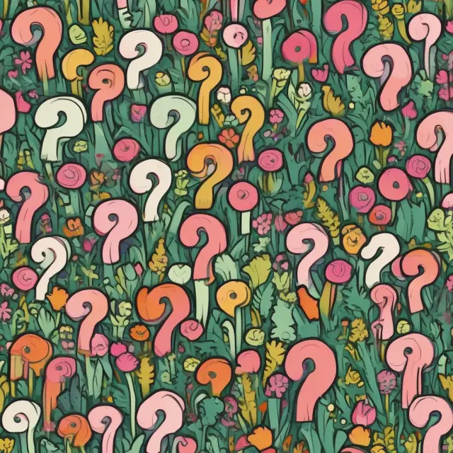 Garden filled with question mark flowers, symbolizing various FAQs about acquisitions