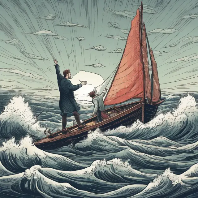 An experienced fund manager navigates a ship through turbulent markets, utilizing expertise and flexibility to reach financial goals for their clients.