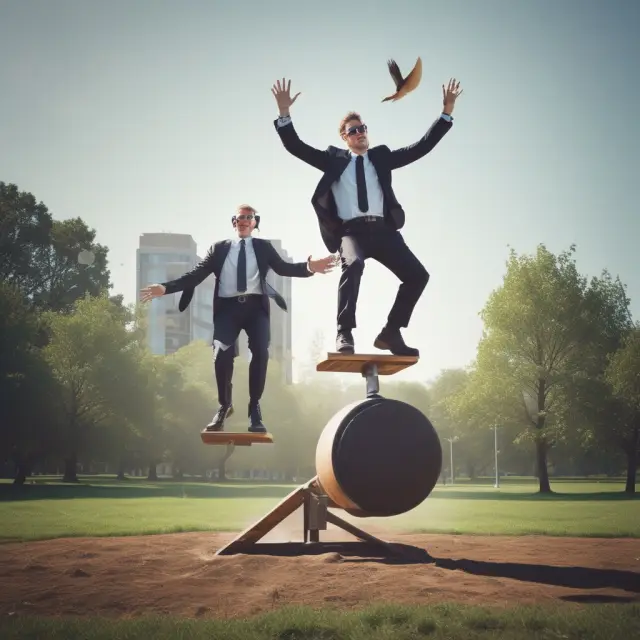 Active management depicted as a juggler balancing fees, tax inefficiency, and inconsistent performance on a seesaw.