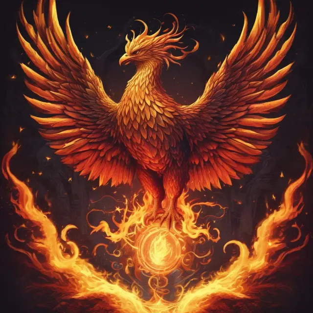 A phoenix rising from flames, signifying entrepreneurship and innovation