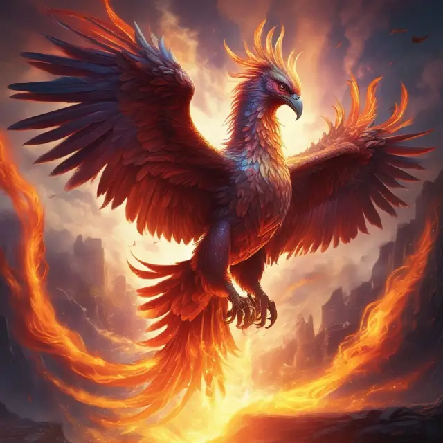 Phoenix bird emerging from flames, symbolizing personal or business growth
