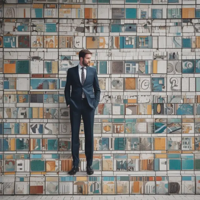 An activist investor engaging with shareholders and company management over tiles representing diverse aspects of a corporation