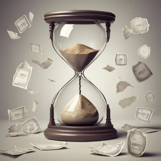 An hourglass filled with credit sales flowing through it represents Accounts Receivable Turnover Ratio, indicating a company
