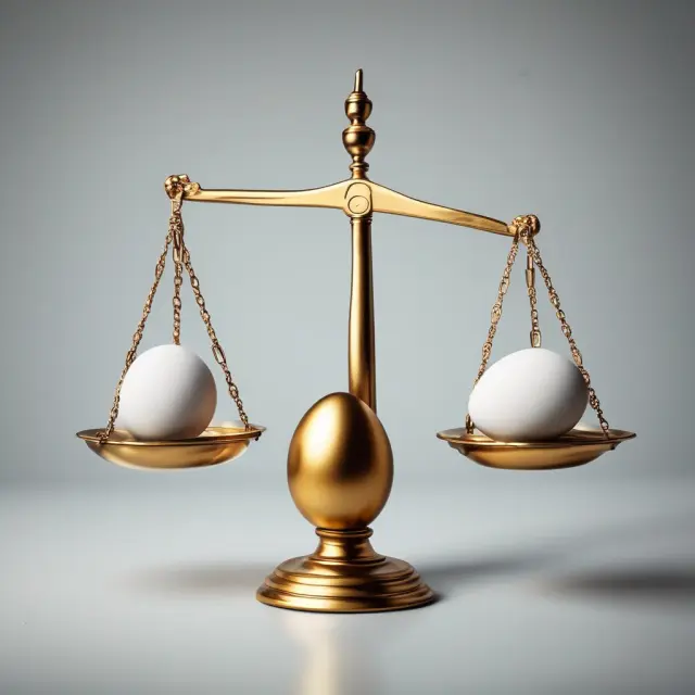 Golden egg representing ROE resting atop balanced financial statements