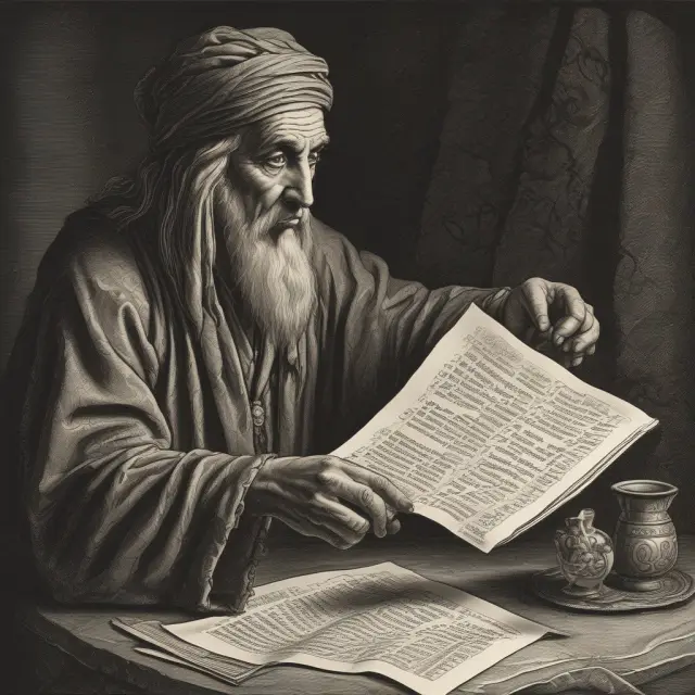 A fortune teller consults an ancient scroll displaying actuarial assumptions. Relevant to pension disclosures and understanding pension accounting quality