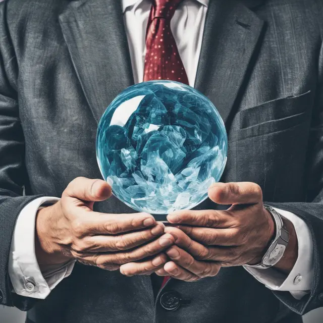 An institutional investor examines the flow of actuarial gains and losses between a crystal ball depicting pension liabilities and a growing tree representing assets