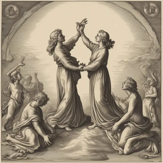 Two dancers - period life table and cohort life table - gracefully interacting, illustrating their differences: time-bound vs. generation-focused in insurance