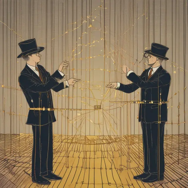 An actuary skillfully weaving golden threads on a loom, representing career advancement and the financial sector.