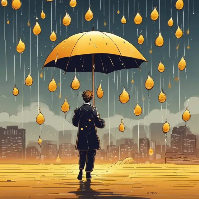 Golden raindrops symbolizing the difference between issue price and par value, representing APIC. Illustrating the concept of calculating Additional Paid-in Capital.