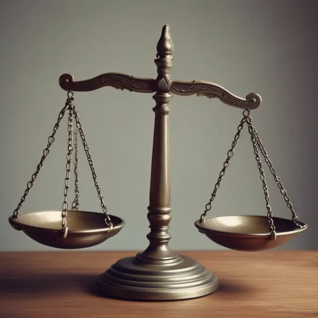 An image of a balanced scale with one side representing the advantages and the other side the limitations of adjudication.