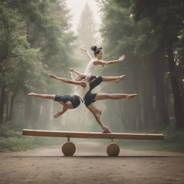 Dancers symbolize term and whole life insurance; they balance on a seesaw, demonstrating the blend of features in adjustable life insurance