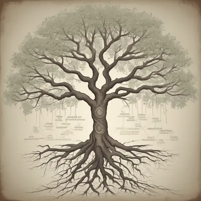 A family tree with branches representing policyholders, rooted by adjustable life insurance policies that grow and adapt to changing circumstances